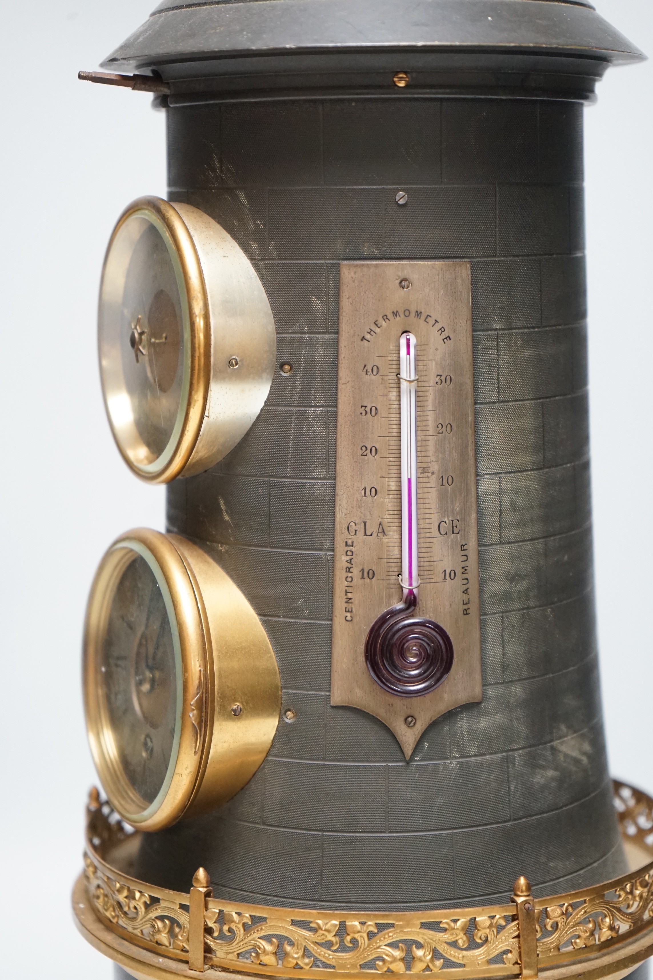 A late 19th century French industrial windmill clock, by Guilmet. 42cm tall